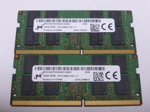 メモリ ノートパソコン用 1.20V Micron DDR4-2666 PC4-21300 16GBx2枚 合計32GB 起動確認済です