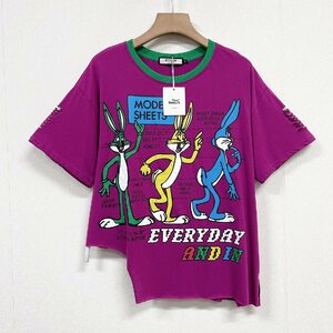 個性ヨーロッパ製※定価2万◆ブルガリア発※RISELIN 半袖Tシャツ 可愛い ゆったり ダメージ加工 ウサギ トップス アシンメトリー 街着 XL