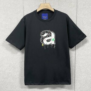 人気・半袖Tシャツ 定価2万◆Emmauela・イタリア・ミラノ発◆高級 通気 立体感 アルファベット 落書き風 個性 スウェット アメカジ 夏 M/46