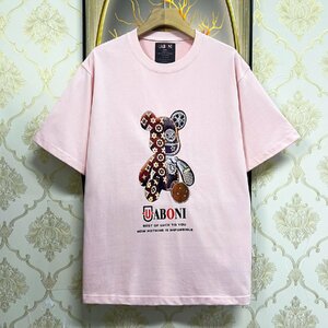 個性EU製＆定価2万◆UABONI*Paris*半袖Tシャツ*ユアボニ*パリ発◆コットン100％ 吸汗 薄手 快適 カットソー モノグラム スウェット 夏 L/48