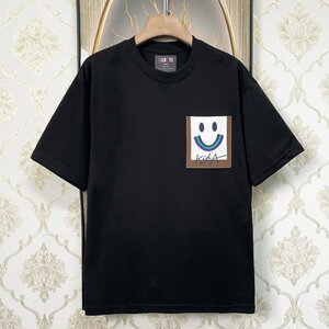 個性EU製＆定価2万◆UABONI*Paris*半袖Tシャツ*ユアボニ*パリ発◆薄手 通気 英字柄 笑顔 刺繍 スウェット カットソー カジュアル 夏 2XL/52