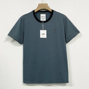 高級ヨーロッパ製※定価3万◆ブルガリア発※RISELIN 半袖Tシャツ 高級シルク/綿混 清涼 速乾 ボーダー柄 プルオーバー カジュアル 2XL/52