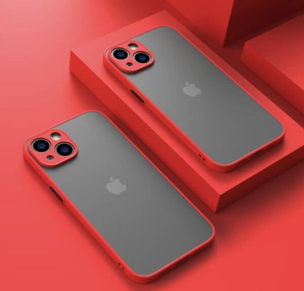 高級耐衝撃マットケースiPhone12用ミニシリコンアーマーバンパークリアハードPCカバーキャップ、赤、iPhone12用 