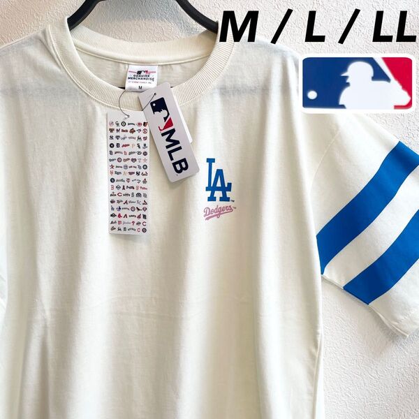 希少【L】MLB ロサンゼルス・ドジャース 袖ライン 半袖Tシャツ●レディース ユニセックス 大谷翔平