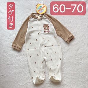 新品 ベビー服 60ー70サイズ ロンパース 足付き オーバーオール クマ
