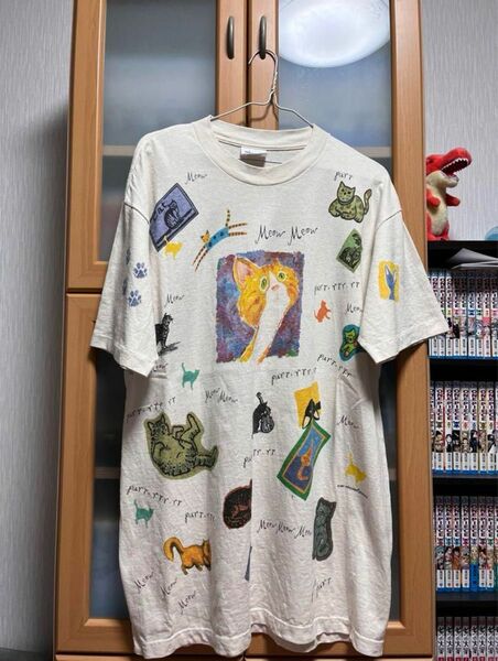 90s ネコ柄 tシャツ アニマル 両面プリント XL usa製 vintage