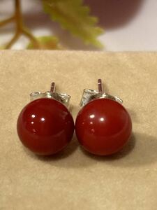  red .. natural red ..7.24mm circle sphere pretty earrings (S211)