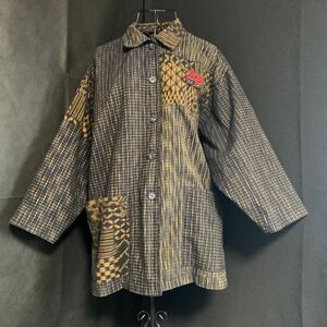 ☆彩藍 さいあい ジャケット 藍染 生地 刺し子 リメイク 素材 ハンドメイド 古布 型染め 絣 手作り パッチワーク カスリ かすり (9883)