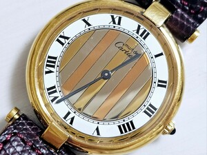 1 jpy start *Cartier Cartier Must Vendome verumeiyuVERMEILtoliniti dial gentleman for high class wristwatch GOLD color 