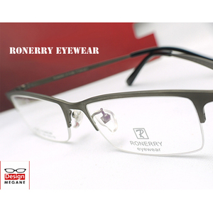 即決★眼鏡一式☆度入レンズ込★designメガネ★RONERRY Eyewear Gray 純チタン素材 ハーフリム 度付き/度なし/伊達メガネ/ 【メガネ通販】