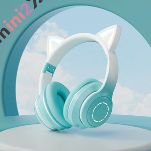 猫耳 ヘッドホン グリーン 可愛い 無線 対応 Bluetooth LED 虹色発光 ワイヤレス ヘッドフォン ヘッドホン ヘッドセット スマホ