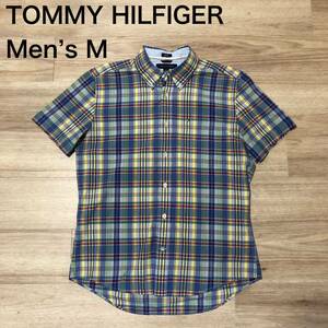 【送料無料】TOMMY HILFIGER半袖シャツ 青黄緑赤チェック柄　メンズMサイズ　トミーヒルフィガー