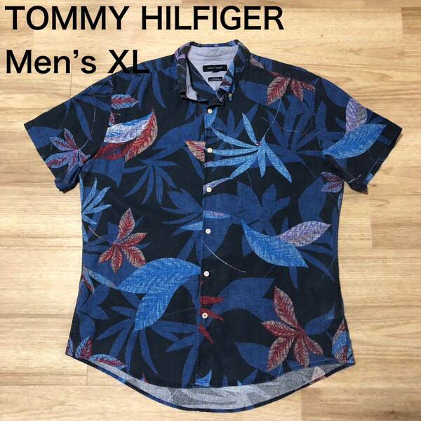 【送料無料】TOMMY HILFIGERボタンダウン半袖シャツ　総柄　メンズXLサイズ　トミーヒルフィガーアロハシャツ