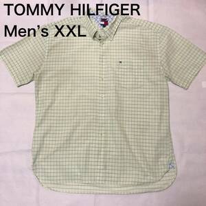 【送料無料】旧タグTOMMY HILFIGER半袖シャツ 緑チェック柄　メンズXXLサイズ　トミーヒルフィガー