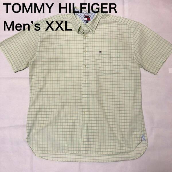 【送料無料】旧タグTOMMY HILFIGER半袖シャツ 緑チェック柄　メンズXXLサイズ　トミーヒルフィガー