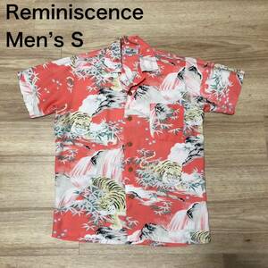 【送料無料】Reminiscenceレーヨン100%アロハシャツ　ピンク総柄　メンズSサイズ　レミニッセンスハワイアン半袖シャツ