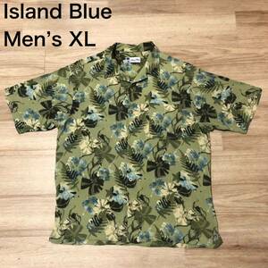 【送料無料】Island Blueレーヨン100%アロハシャツ　緑総柄　メンズXLサイズ　アイランドブルーハワイアン半袖シャツ