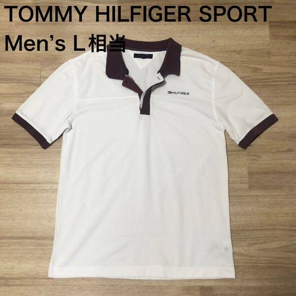 【送料無料】TOMMY HILFIGER SPORT半袖ポロシャツ 白×ワインレッド　メンズLサイズ相当　トミーヒルフィガースポーツ