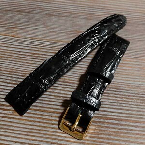 18./ original leather crocodile # black color # gold tail pills / gloss bamboo /014* including postage 
