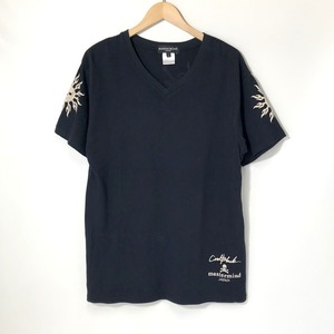 Coal Black x mastermind Tシャツ コラボ Vネック 半袖 カットソー スカル ロゴ 古着 Lサイズ マスターマインド トップス A10457◆