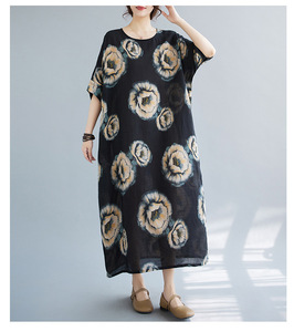  peace pattern. black ground .. floral print . exceedingly stylish * new goods * large size * summer material easy maxi height dress 