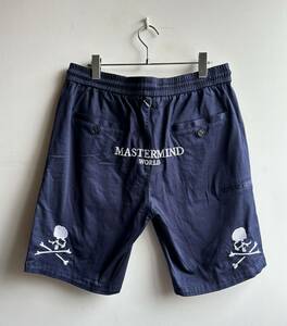 【美品】MASTERMIND WORLD ショートパンツ ショーツ メンズ XL ネイビー 紺 ロゴ スカル刺繍 日本製 マスターマインド ワールド