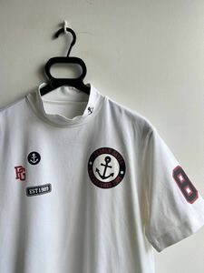 【美品】PEARLY GATES Tシャツ メンズ サイズ5 ホワイト 白 ロゴ タートルネック 日本製 パーリー ゲイツ 