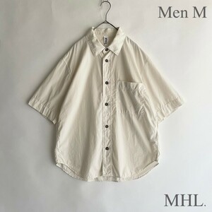 【美品】 MHL. 日本製 エムエイチエル 20SS 半袖シャツ ポプリン ベーシック ややゆったりめ レギュラーカラー アイボリー size M sk 