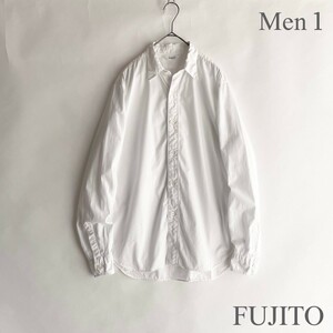 FUJITO 日本製 フジト シャツ ベーシック コットンシャツ 長袖シャツ 無地 シーズンレス 白シャツ レギュラーカラー ホワイト size 1 sk