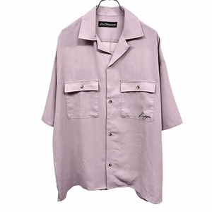カッパ KAPPA オープンカラーシャツ 背中プリント ロゴ 英字 半袖 両胸フラップポケット ボックスカット ポリ100% M パープル 紫 メンズ