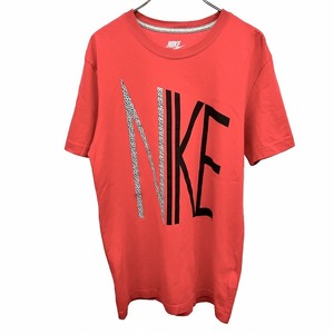 ナイキ NIKE Tシャツ ロゴに一部ヒョウ柄 英字 半袖 スリムフィット 丸首 綿100% M レッド 赤×黒×グレー メンズ(レディース？)