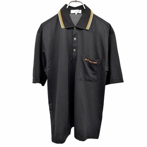ゴルフパーク オンワード GOLF PARK ONWARD ポロシャツ ボーダー 半袖 胸ポケット 刺繍 ポリ100% M ブラック 黒×オレンジ×黄×白 メンズ