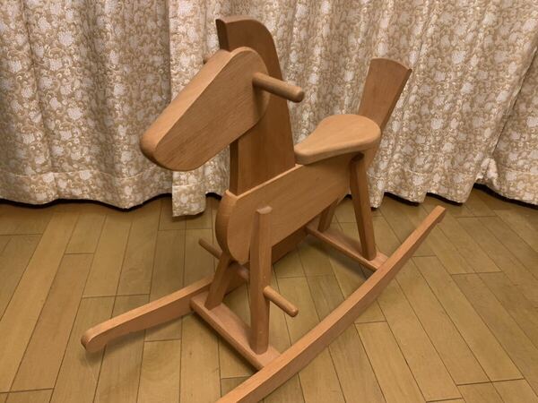 【美品】飛騨高山オークヴィレッジ製　大型本格木馬 ロッキングホース　ナチュラル　宅配便180サイズ　送料込み