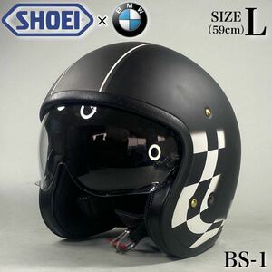 S240604-1【美品】BMW SHOEI J・O コラボ ジェットヘルメット BS-1 チェッカーフラッグ SIZE:L 59cm