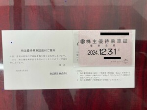 【大黒屋】東武急行電鉄 株主優待乗車証 電車全線 定期型 1枚 有効期限：2024年12月31日 