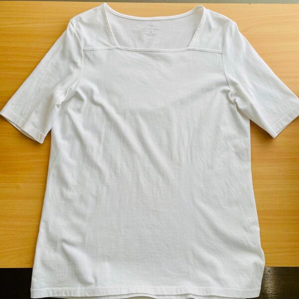カットソー スクエアネック　半袖 Tシャツ　ランズエンド　スーピマコットン100% 綿100% ホワイト　白