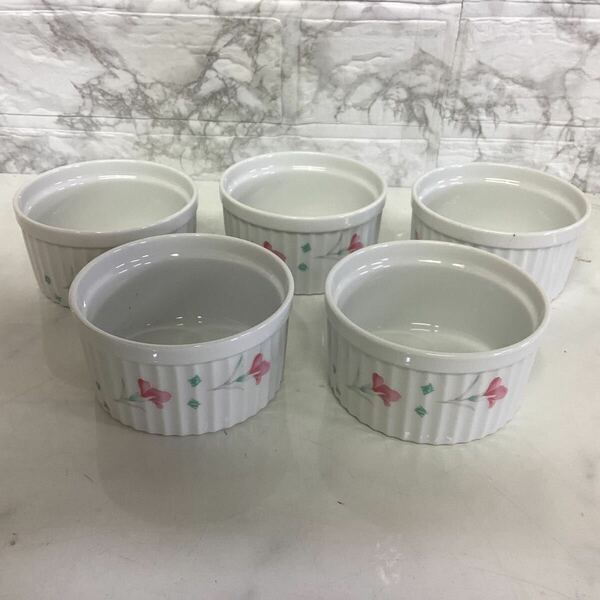 ココット　カップ　花柄　食器セット　陶器　ホワイト　5セット　オーブン　L55