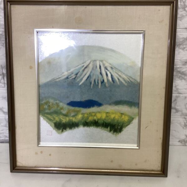 和紙 アルミ額縁付き ちぎり絵? 作品 登 富士山 花 アート 芸術 S35