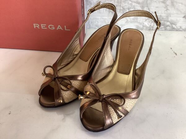 リーガル REGAL レディース 22.5センチ パンプス リボン 茶色 L17