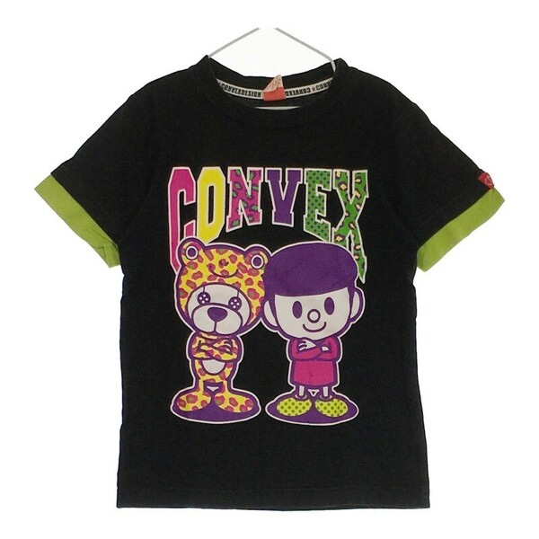 【28525】 CONVEX コンベックス 半袖Tシャツ カットソー サイズ130cm ブラック 丸首 プリント シンプル カジュアル かわいい キッズ