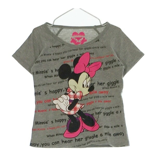 【28046】 Disney ディズニー 半袖Tシャツ カットソー サイズ120 グレー 丸首 薄手 ミニーマウス カジュアル かわいい 女の子 キッズ
