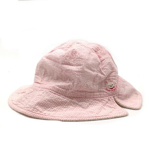 【17055】 MIKI HOUSE ミキハウス 帽子 ピンク チェック柄 ロゴ 左右切れ込み 可愛い ゴム ウサギ刺繍 オシャレ 日よけ ベビー