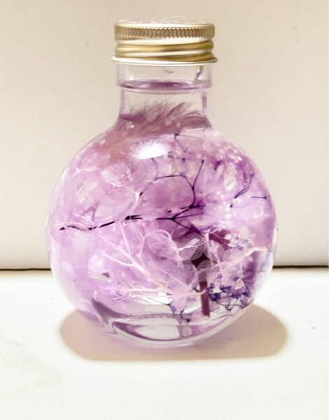 ハーバリウム花瓶パープル薔薇ヘリクリサムスターチスハーバリウム猫びんハーバリウムプチギフトフラワー プリザーブドフラワーインテリア