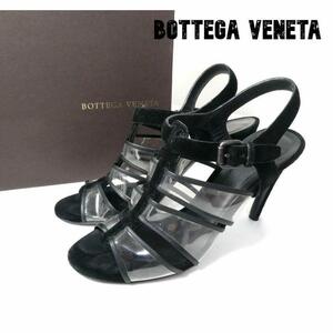 良品 BOTTEGA VENETA ボッテガヴェネタ サイズ38.5 約25～25.5㎝ スエード アンクルストラップ ハイヒール サンダル パンプス ブラック