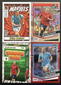 2023-24 Donruss Soccer Erling Haaland Manchester City #41 Silver OPtic /299 Red Prizm Crunch Time #22 Net Marvels #11 4枚