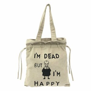 【美品】 HYSTERIC GLAMOUR / ヒステリックグラマー | NIAGARA / I M DEAD プリント 巾着 ギャザー トートバッグ | ベージュ系