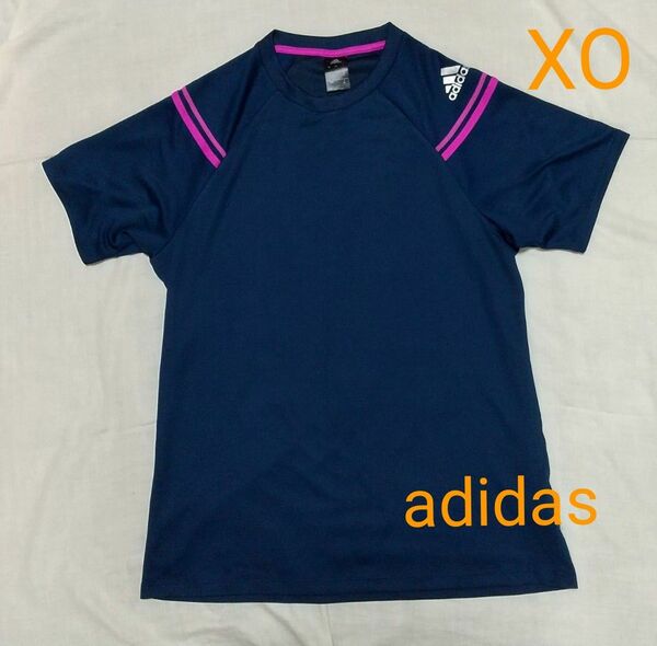 美品 used メンズ adidas アディダス 半袖 Tシャツ スポーツ ネイビー 紺 XO