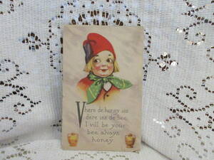 USA製　アンティーク　絵葉書　ポストカード　子供　オランダ民族衣装　はちみつポット　メッセージ　未投函1915年