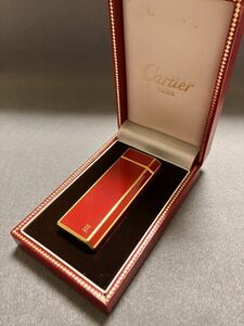 [TH7520]Cartier カルティエ ガスライター 喫煙具 喫煙グッズ ゴールド　レッド　赤　カラー 五角形　ペンタゴン　ローラー