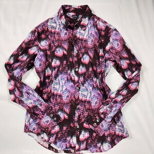 美品/溢れる高級感◎ポールスミスPS Paul Smith シャツ ドレスシャツ 花柄 フラワー 総柄 長袖 紫 パープル メンズ 日本製 マルチカラー